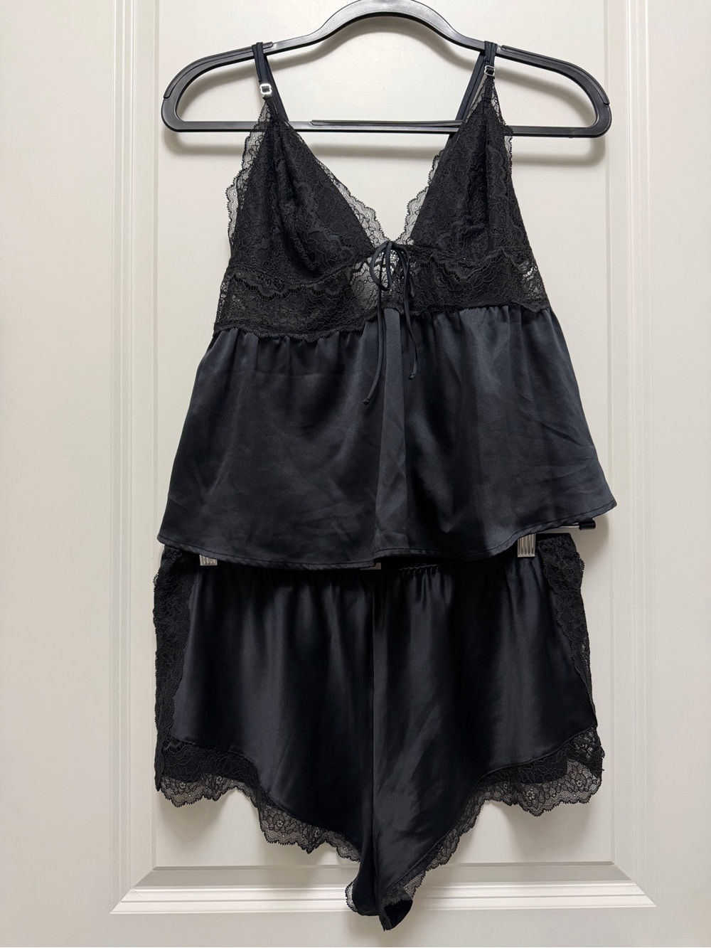 Victoria's Secret Black Satin & Lace Cami and Short Sleep Set